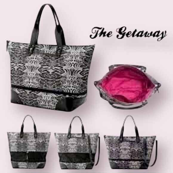 Stella & Dot Getaway Expandable Tote Bag Zebra Black White - Picture 1 of 16